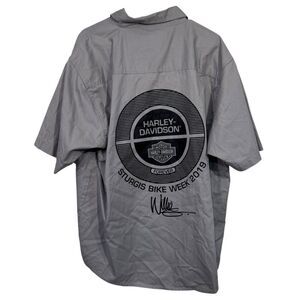 Harley Davidson Grey Sturgis Bike Week Graphic Short Sleeve Button Up Shirt